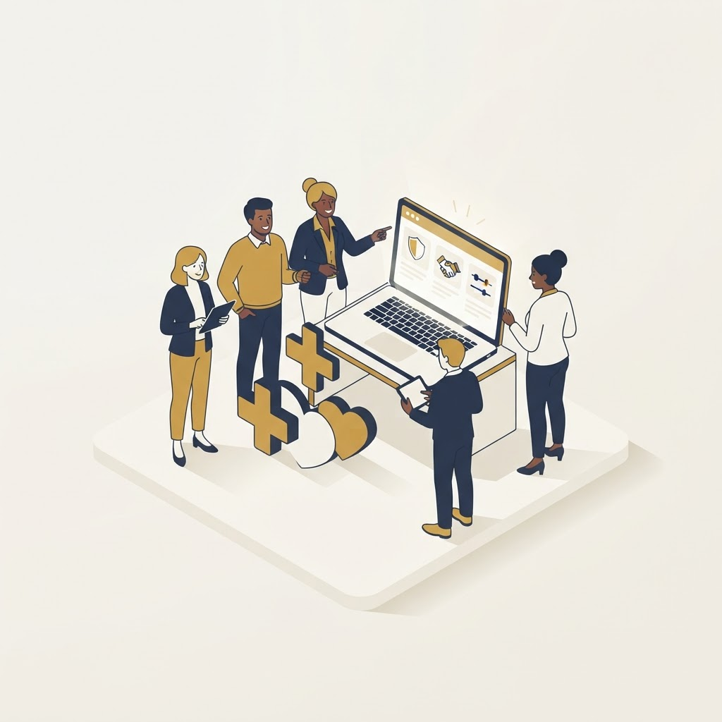 Isometric illustration representing Employee Benefits