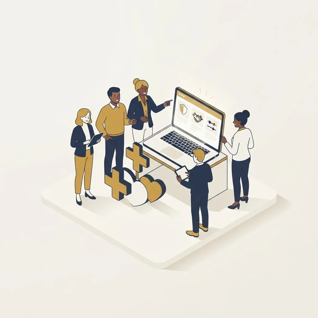 Isometric illustration representing Employee Benefits